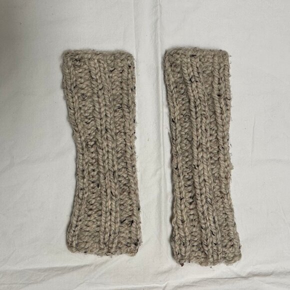 Hand Knit Armwarmers Fingerless Gloves Flecked Oatmeal - Picture 6 of 6